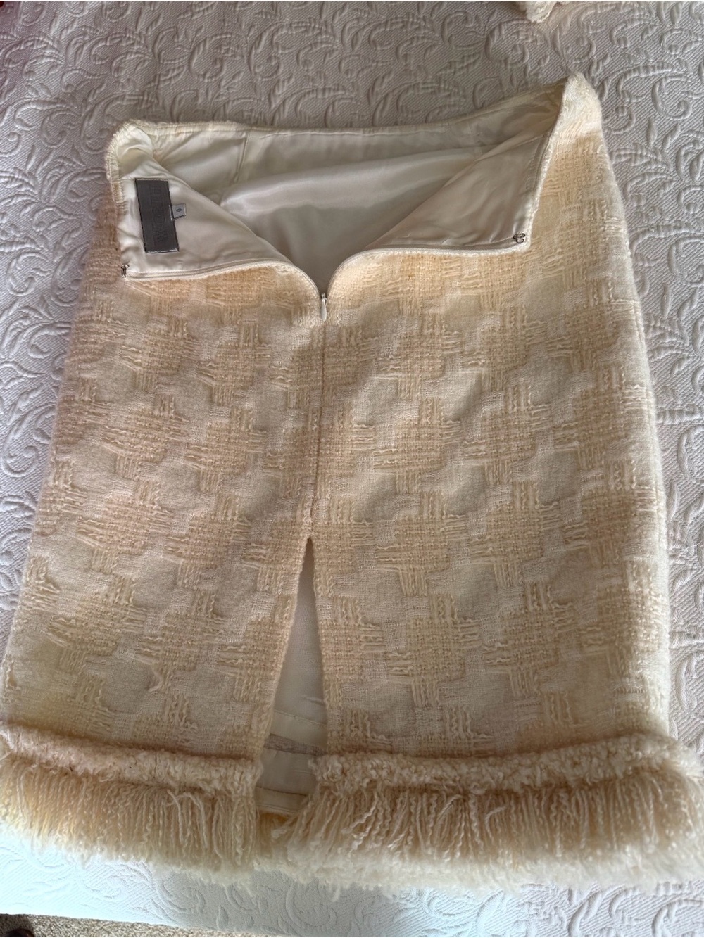 Worth Cream Textured Fringe-Hem Mini Skirt